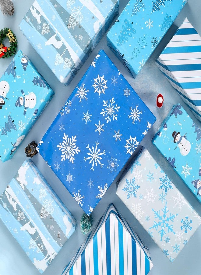 هواف ورق تغليف هدايا عيد الميلاد الشتوي من HOWAF، 12 ورقة، أزرق وأبيض، مزين بنقوش ندفات الثلج وشجرة عيد الميلاد، مثالي لتزيين الحفلات والأعمال اليدوية ومستلزمات عطلة عيد الميلاد، مقاس 19 × 27 بوصة. - Image 5